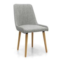 See more information about the Pair of Essentials Dining Chairs Wood & Fabric Light Grey Flax Effect