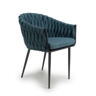 See more information about the Pair of Contemporary Dining Chairs Metal & Braided Fabric Blue
