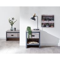 See more information about the Boston Bedside Table Metal & Wood Grey 1 Shelf 1 Drawer