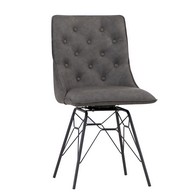 See more information about the Pair of Urban Retro Studded Back Dining Chairs Metal & Faux Leather Grey