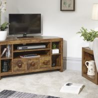 See more information about the Jakarta Corner TV unit Natural 6 Shelves 3 Drawers