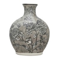 See more information about the Bottle Vase Ceramic Grey & White with Flower Pattern - 32cm