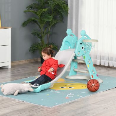 See more information about the Homcom 2 in 1 Kids Slide with Basketball Hoop 18 months -4 Years Old Deer Blue