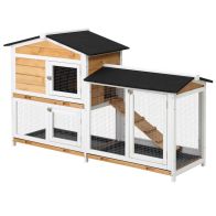 See more information about the PawHut 2-Tier Wooden Rabbit Hutch Guinea Pig House Pet Cage Outdoor w/ Tray Ramp Yellow