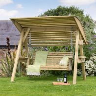 See more information about the Miami Wooden 3 Seater Garden Swing Seat + FREE Holywell Small Planter